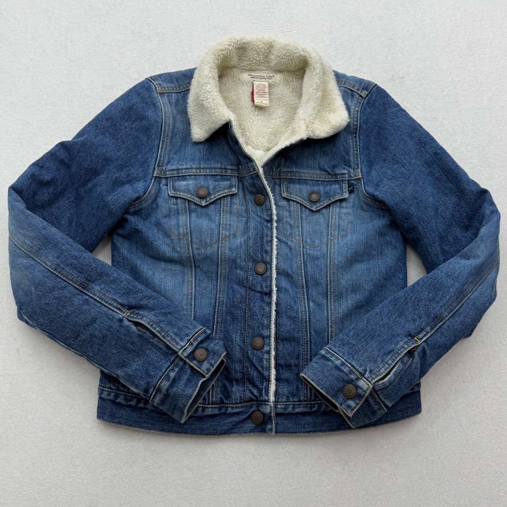 Vintage Abercrombie Fitch Womens S‎ Small Sherpa Lined Denim Jacket Blue Y2K
